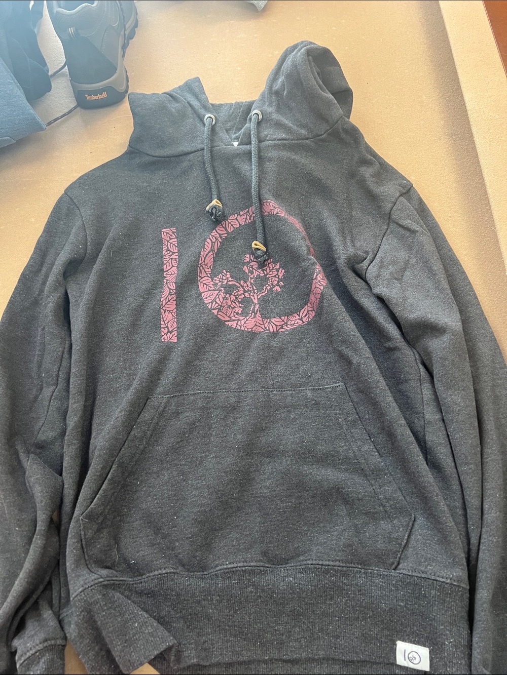 tentree Black Hoodie with Pink Floral '10' Logo